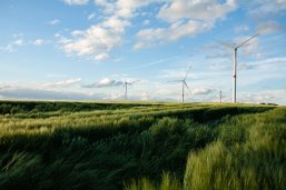 Ackerland mit Windkrafträdern